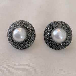 Beautiful Pearl and Markasite pierced earrings